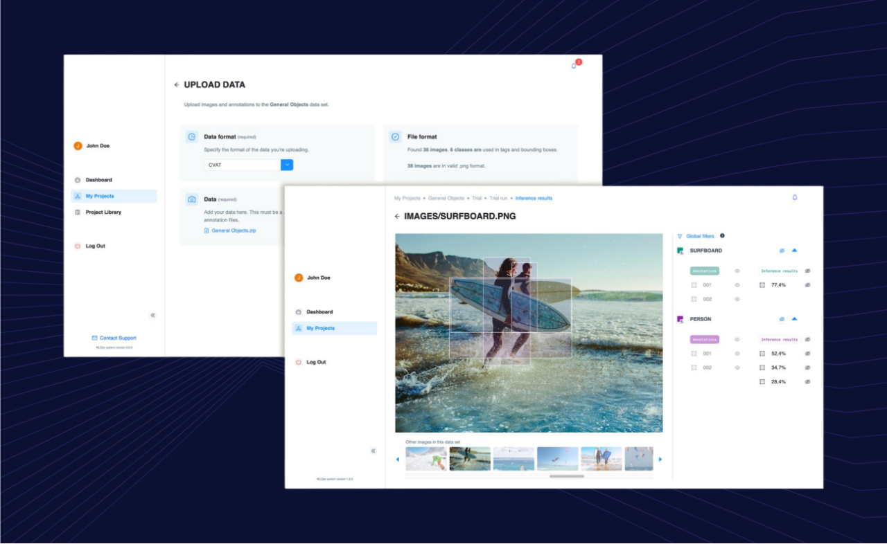 MLOps platform web app — data upload and inference-results review